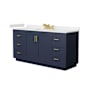 Wyndham Collection Miranda 66" Free Standing Single Basin Vanity Set with Cabinet and Cultured Marble Vanity Top Dark Blue / Carrara Cultured Marble Top / Brushed Gold Hardware
