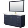 Wyndham Collection Miranda 66" Free Standing Single Basin Vanity Set with Cabinet, Quartz Vanity Top, and Framed Mirror Dark Blue / Giotto Quartz Top / Brushed Gold Hardware