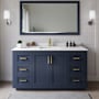 Wyndham Collection Miranda 66" Free Standing Single Basin Vanity Set with Cabinet, Cultured Marble Vanity Top, and Framed Mirror Dark Blue / White Cultured Marble Top / Brushed Gold Hardware