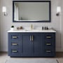 Wyndham Collection Miranda 66" Free Standing Single Basin Vanity Set with Cabinet and Quartz Vanity Top Dark Blue / White Quartz Top / Brushed Gold Hardware