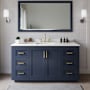 Wyndham Collection Miranda 66" Free Standing Single Basin Vanity Set with Cabinet, Quartz Vanity Top, and Framed Mirror Dark Blue / White Quartz Top / Brushed Gold Hardware