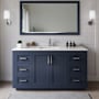 Wyndham Collection Miranda 66" Free Standing Single Basin Vanity Set with Cabinet, Cultured Marble Vanity Top, and Framed Mirror Dark Blue / Carrara Cultured Marble Top / Brushed Nickel Hardware