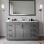 Wyndham Collection Miranda 66" Free Standing Single Basin Vanity Set with Cabinet, Cultured Marble Vanity Top, and Framed Mirror Dark Gray / Carrara Cultured Marble Top / Matte Black Hardware