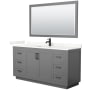 Wyndham Collection Miranda 66" Free Standing Single Basin Vanity Set with Cabinet, Quartz Vanity Top, and Framed Mirror Dark Gray / Giotto Quartz Top / Matte Black Hardware