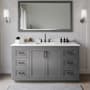 Wyndham Collection Miranda 66" Free Standing Single Basin Vanity Set with Cabinet, Quartz Vanity Top, and Framed Mirror Dark Gray / White Quartz Top / Matte Black Hardware