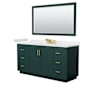 Wyndham Collection Miranda 66" Free Standing Single Basin Vanity Set with Cabinet, Cultured Marble Vanity Top, and Framed Mirror Green / Carrara Cultured Marble Top / Brushed Gold Hardware