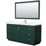 Wyndham Collection Miranda 66" Free Standing Single Basin Vanity Set with Cabinet, Quartz Vanity Top, and Framed Mirror Green / Giotto Quartz Top / Brushed Gold Hardware