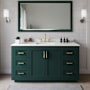 Wyndham Collection Miranda 66" Free Standing Single Basin Vanity Set with Cabinet, Quartz Vanity Top, and Framed Mirror Green / White Quartz Top / Brushed Gold Hardware