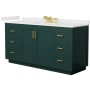 Wyndham Collection Miranda 66" Free Standing Single Basin Vanity Set with Cabinet and Quartz Vanity Top Green / White Quartz Top / Brushed Gold Hardware