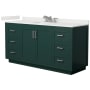 Wyndham Collection Miranda 66" Free Standing Single Basin Vanity Set with Cabinet and Quartz Vanity Top Green / White Quartz Top / Brushed Nickel Hardware