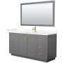 Wyndham Collection Miranda 66" Free Standing Single Basin Vanity Set with Cabinet, Quartz Vanity Top, and Framed Mirror Dark Gray / Giotto Quartz Top / Brushed Gold Hardware