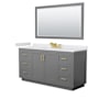 Wyndham Collection Miranda 66" Free Standing Single Basin Vanity Set with Cabinet, Cultured Marble Vanity Top, and Framed Mirror Dark Gray / White Cultured Marble Top / Brushed Gold Hardware