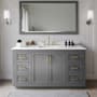 Wyndham Collection Miranda 66" Free Standing Single Basin Vanity Set with Cabinet, Quartz Vanity Top, and Framed Mirror Dark Gray / White Quartz Top / Brushed Gold Hardware