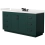 Wyndham Collection Miranda 66" Free Standing Single Basin Vanity Set with Cabinet and Quartz Vanity Top Green / White Quartz Top / Matte Black Hardware