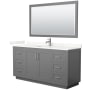 Wyndham Collection Miranda 66" Free Standing Single Basin Vanity Set with Cabinet, Quartz Vanity Top, and Framed Mirror Dark Gray / Giotto Quartz Top / Brushed Nickel Hardware