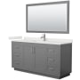 Wyndham Collection Miranda 66" Free Standing Single Basin Vanity Set with Cabinet, Quartz Vanity Top, and Framed Mirror Dark Gray / White Quartz Top / Brushed Nickel Hardware