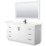 Wyndham Collection Miranda 66" Free Standing Single Basin Vanity Set with Cabinet, Quartz Vanity Top, and Framed Mirror White / Giotto Quartz Top / Matte Black Hardware