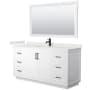 Wyndham Collection Miranda 66" Free Standing Single Basin Vanity Set with Cabinet, Quartz Vanity Top, and Framed Mirror White / White Quartz Top / Matte Black Hardware