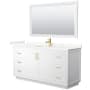 Wyndham Collection Miranda 66" Free Standing Single Basin Vanity Set with Cabinet, Quartz Vanity Top, and Framed Mirror White / Giotto Quartz Top / Brushed Gold Hardware