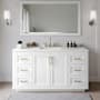 Wyndham Collection Miranda 66" Free Standing Single Basin Vanity Set with Cabinet, Quartz Vanity Top, and Framed Mirror White / Giotto Quartz Top / Brushed Gold Hardware