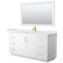 Wyndham Collection Miranda 66" Free Standing Single Basin Vanity Set with Cabinet, Quartz Vanity Top, and Framed Mirror White / White Quartz Top / Brushed Gold Hardware