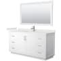 Wyndham Collection Miranda 66" Free Standing Single Basin Vanity Set with Cabinet, Quartz Vanity Top, and Framed Mirror White / White Quartz Top / Brushed Nickel Hardware
