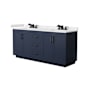 Wyndham Collection Miranda 72" Free Standing Double Basin Vanity Set with Cabinet and Cultured Marble Vanity Top Dark Blue / Carrara Cultured Marble Top / Matte Black Hardware