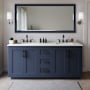 Wyndham Collection Miranda 72" Free Standing Double Basin Vanity Set with Cabinet and Quartz Vanity Top Dark Blue / Giotto Quartz Top / Matte Black Hardware