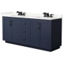 Wyndham Collection Miranda 72" Free Standing Double Basin Vanity Set with Cabinet and Quartz Vanity Top Dark Blue / Giotto Quartz Top / Matte Black Hardware
