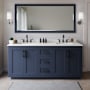 Wyndham Collection Miranda 72" Free Standing Double Basin Vanity Set with Cabinet and Quartz Vanity Top Dark Blue / White Quartz Top / Matte Black Hardware