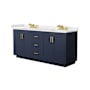 Wyndham Collection Miranda 72" Free Standing Double Basin Vanity Set with Cabinet and Cultured Marble Vanity Top Dark Blue / Carrara Cultured Marble Top / Brushed Gold Hardware