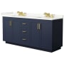 Wyndham Collection Miranda 72" Free Standing Double Basin Vanity Set with Cabinet and Quartz Vanity Top Dark Blue / Giotto Quartz Top / Brushed Gold Hardware