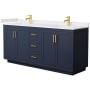 Wyndham Collection Miranda 72" Free Standing Double Basin Vanity Set with Cabinet and Cultured Marble Vanity Top Dark Blue / White Cultured Marble Top / Brushed Gold Hardware