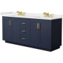 Wyndham Collection Miranda 72" Free Standing Double Basin Vanity Set with Cabinet and Quartz Vanity Top Dark Blue / White Quartz Top / Brushed Gold Hardware