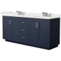 Wyndham Collection Miranda 72" Free Standing Double Basin Vanity Set with Cabinet and Quartz Vanity Top Dark Blue / White Quartz Top / Brushed Nickel Hardware