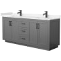 Wyndham Collection Miranda 72" Free Standing Double Basin Vanity Set with Cabinet and Cultured Marble Vanity Top Dark Gray / Carrara Cultured Marble Top / Matte Black Hardware