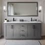 Wyndham Collection Miranda 72" Free Standing Double Basin Vanity Set with Cabinet, Marble Vanity Top, and Framed Mirror Dark Gray / White Carrara Marble Top / Matte Black Hardware