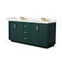 Wyndham Collection Miranda 72" Free Standing Double Basin Vanity Set with Cabinet and Cultured Marble Vanity Top Green / Carrara Cultured Marble Top / Brushed Gold Hardware