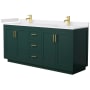 Wyndham Collection Miranda 72" Free Standing Double Basin Vanity Set with Cabinet and Cultured Marble Vanity Top Green / White Cultured Marble Top / Brushed Gold Hardware