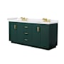 Wyndham Collection Miranda 72" Free Standing Double Basin Vanity Set with Cabinet and Cultured Marble Vanity Top Green / White Cultured Marble Top / Brushed Gold Hardware