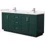Wyndham Collection Miranda 72" Free Standing Double Basin Vanity Set with Cabinet and Cultured Marble Vanity Top Green / Carrara Cultured Marble Top / Brushed Nickel Hardware