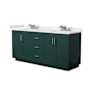 Wyndham Collection Miranda 72" Free Standing Double Basin Vanity Set with Cabinet and Cultured Marble Vanity Top Green / Carrara Cultured Marble Top / Brushed Nickel Hardware