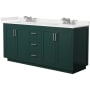 Wyndham Collection Miranda 72" Free Standing Double Basin Vanity Set with Cabinet and Quartz Vanity Top Green / White Quartz Top / Brushed Nickel Hardware