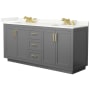 Wyndham Collection Miranda 72" Free Standing Double Basin Vanity Set with Cabinet and Quartz Vanity Top Dark Gray / Giotto Quartz Top / Brushed Gold Hardware