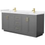 Wyndham Collection Miranda 72" Free Standing Double Basin Vanity Set with Cabinet and Cultured Marble Vanity Top Dark Gray / White Cultured Marble Top / Brushed Gold Hardware