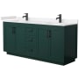 Wyndham Collection Miranda 72" Free Standing Double Basin Vanity Set with Cabinet and Cultured Marble Vanity Top Green / Carrara Cultured Marble Top / Matte Black Hardware