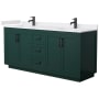 Wyndham Collection Miranda 72" Free Standing Double Basin Vanity Set with Cabinet and Cultured Marble Vanity Top Green / White Cultured Marble Top / Matte Black Hardware