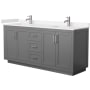 Wyndham Collection Miranda 72" Free Standing Double Basin Vanity Set with Cabinet and Cultured Marble Vanity Top Dark Gray / Carrara Cultured Marble Top / Brushed Nickel Hardware