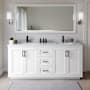 Wyndham Collection Miranda 72" Free Standing Double Basin Vanity Set with Cabinet, Marble Vanity Top, and Framed Mirror White / White Carrara Marble Top / Matte Black Hardware