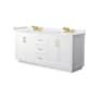 Wyndham Collection Miranda 72" Free Standing Double Basin Vanity Set with Cabinet and Cultured Marble Vanity Top White / Carrara Cultured Marble Top / Brushed Gold Hardware